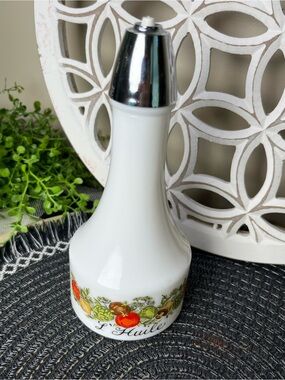 Gemco “Spice of Life" (La Marjolaine) milk glass oil cruet